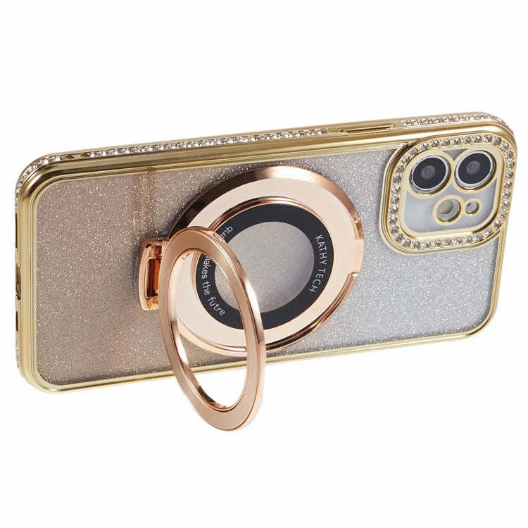 For iPhone 11 Cell Phone Case Gradient TPU Cover with Kickstand  /  Rhinestone
