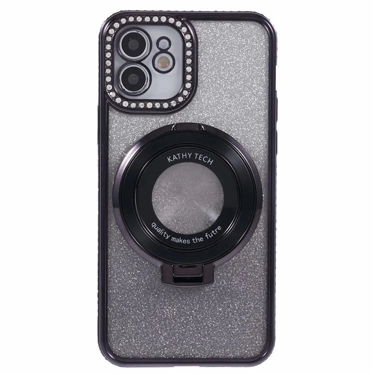 For iPhone 12 TPU Case Gradient Rhinestone Ornament Back Phone Cover with Kickstand