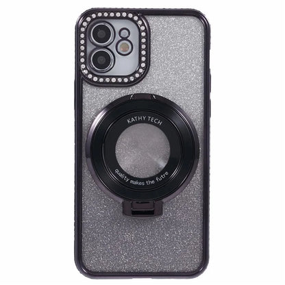 For iPhone 12 TPU Case Gradient Rhinestone Ornament Back Phone Cover with Kickstand