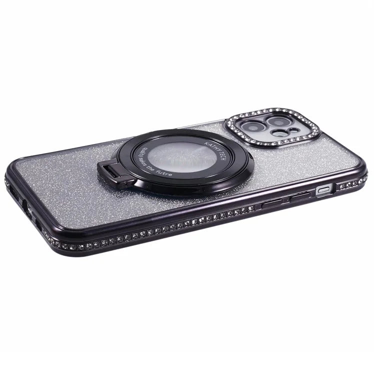 For iPhone 12 TPU Case Gradient Rhinestone Ornament Back Phone Cover with Kickstand