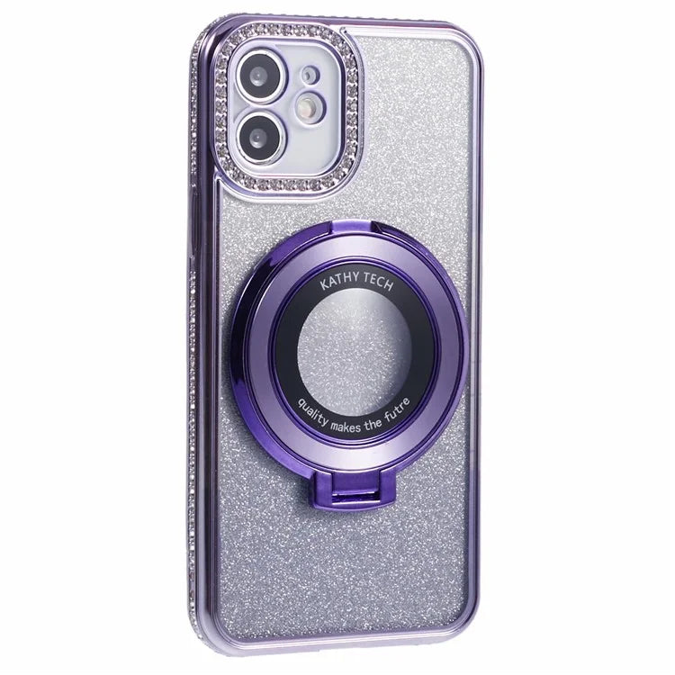 For iPhone 12 TPU Case Gradient Rhinestone Ornament Back Phone Cover with Kickstand