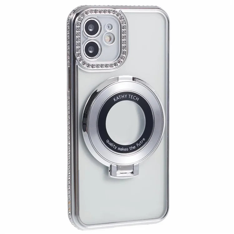 For iPhone 11 Scratch-Proof Case Rhinestones Lens Frame Ring Kickstand Protective Cover