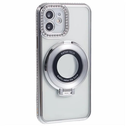 For iPhone 11 Scratch-Proof Case Rhinestones Lens Frame Ring Kickstand Protective Cover