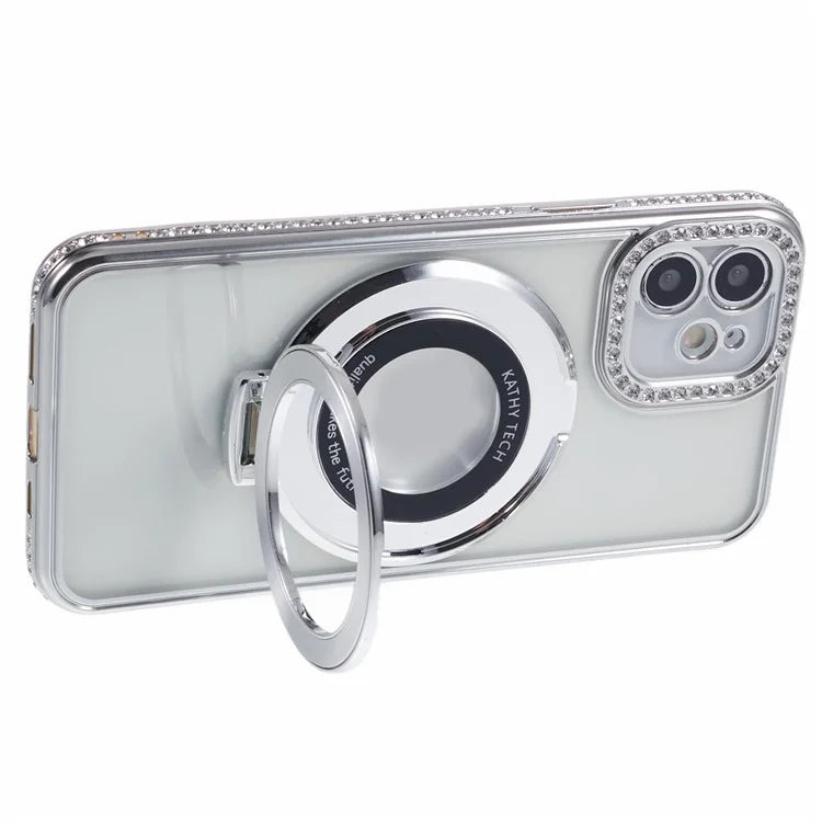 For iPhone 11 Scratch-Proof Case Rhinestones Lens Frame Ring Kickstand Protective Cover