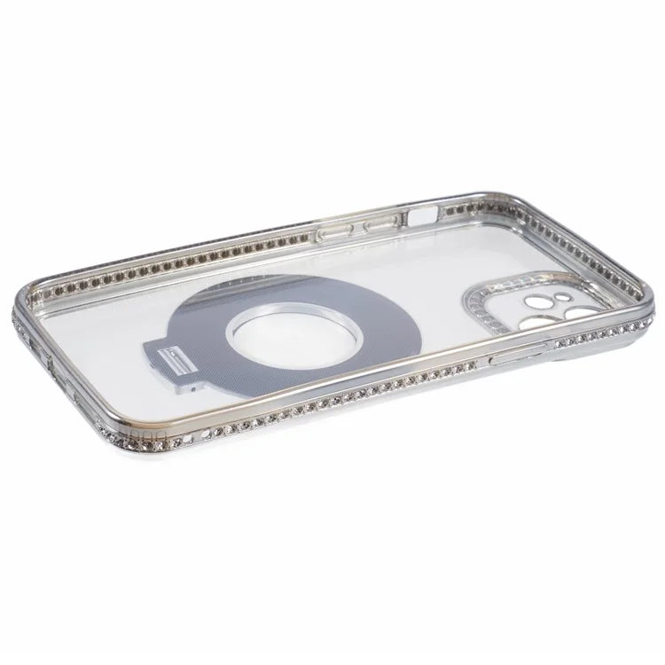 For iPhone 11 Scratch-Proof Case Rhinestones Lens Frame Ring Kickstand Protective Cover