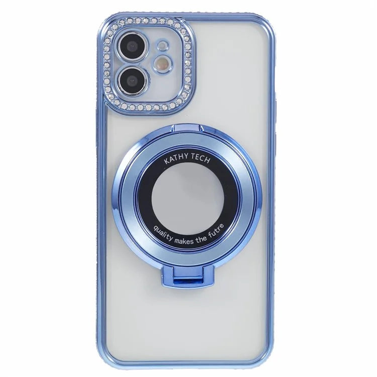 For iPhone 11 Scratch-Proof Case Rhinestones Lens Frame Ring Kickstand Protective Cover