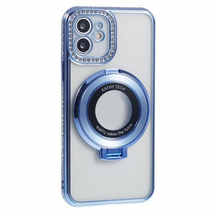 For iPhone 11 Scratch-Proof Case Rhinestones Lens Frame Ring Kickstand Protective Cover