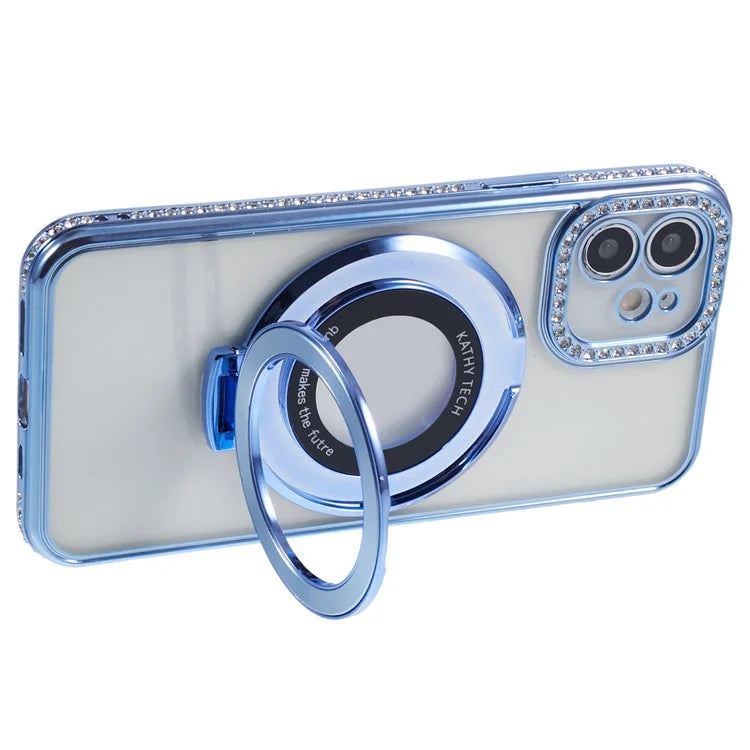 For iPhone 11 Scratch-Proof Case Rhinestones Lens Frame Ring Kickstand Protective Cover