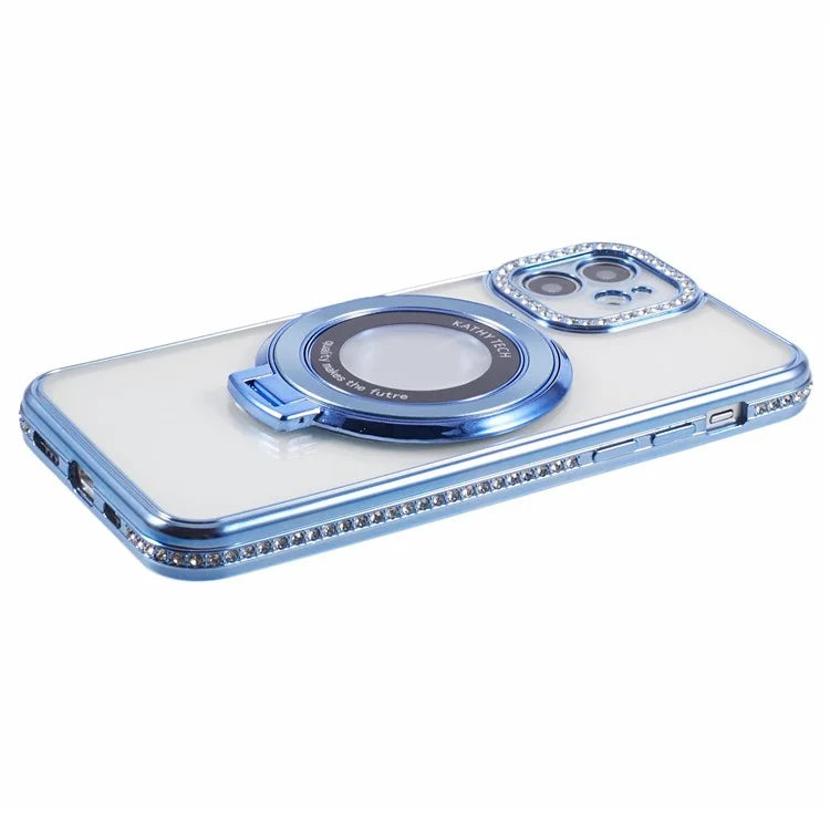 For iPhone 11 Scratch-Proof Case Rhinestones Lens Frame Ring Kickstand Protective Cover