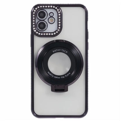 For iPhone 11 Scratch-Proof Case Rhinestones Lens Frame Ring Kickstand Protective Cover