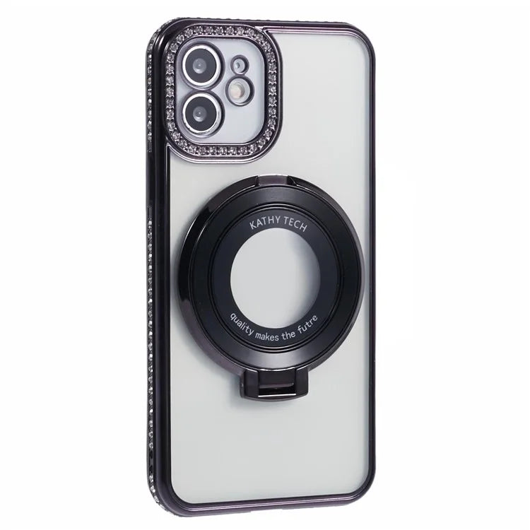 For iPhone 11 Scratch-Proof Case Rhinestones Lens Frame Ring Kickstand Protective Cover