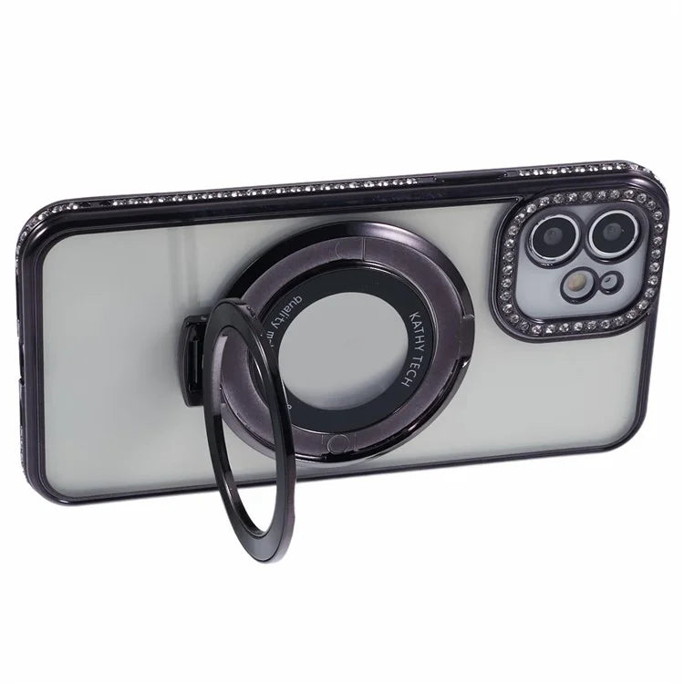 For iPhone 11 Scratch-Proof Case Rhinestones Lens Frame Ring Kickstand Protective Cover