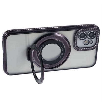 For iPhone 11 Scratch-Proof Case Rhinestones Lens Frame Ring Kickstand Protective Cover
