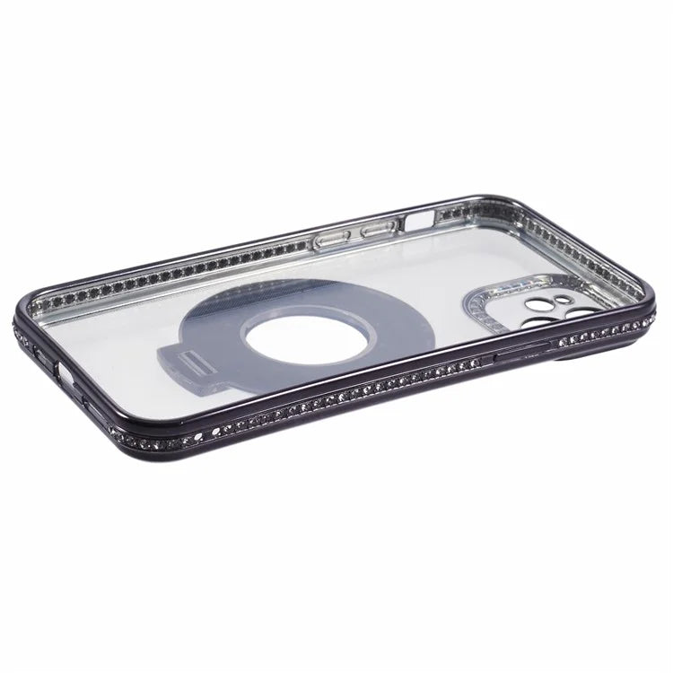 For iPhone 11 Scratch-Proof Case Rhinestones Lens Frame Ring Kickstand Protective Cover