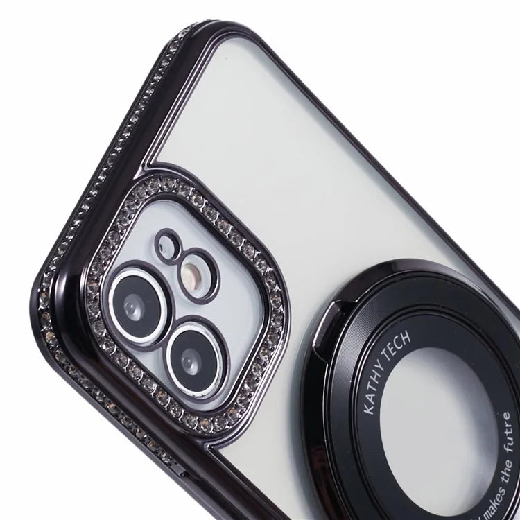 For iPhone 11 Scratch-Proof Case Rhinestones Lens Frame Ring Kickstand Protective Cover