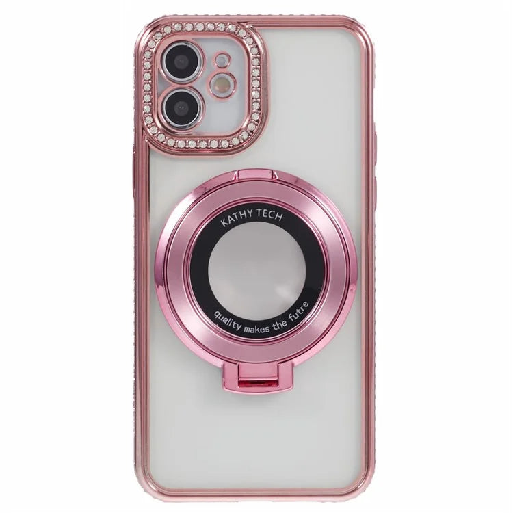 For iPhone 11 Scratch-Proof Case Rhinestones Lens Frame Ring Kickstand Protective Cover
