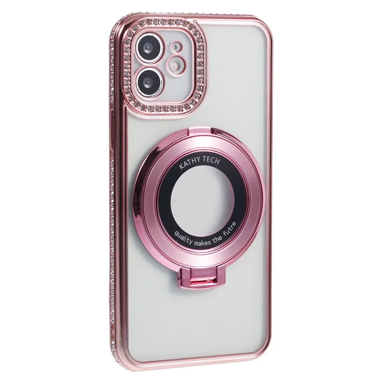 For iPhone 11 Scratch-Proof Case Rhinestones Lens Frame Ring Kickstand Protective Cover