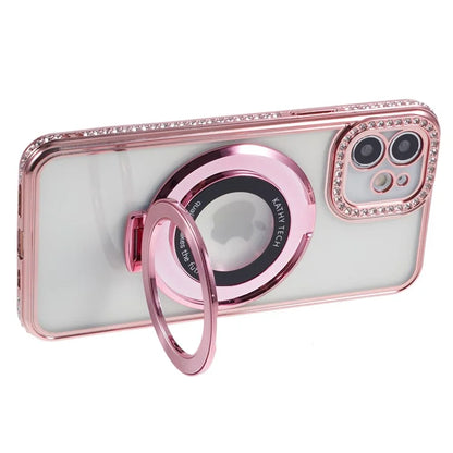 For iPhone 11 Scratch-Proof Case Rhinestones Lens Frame Ring Kickstand Protective Cover