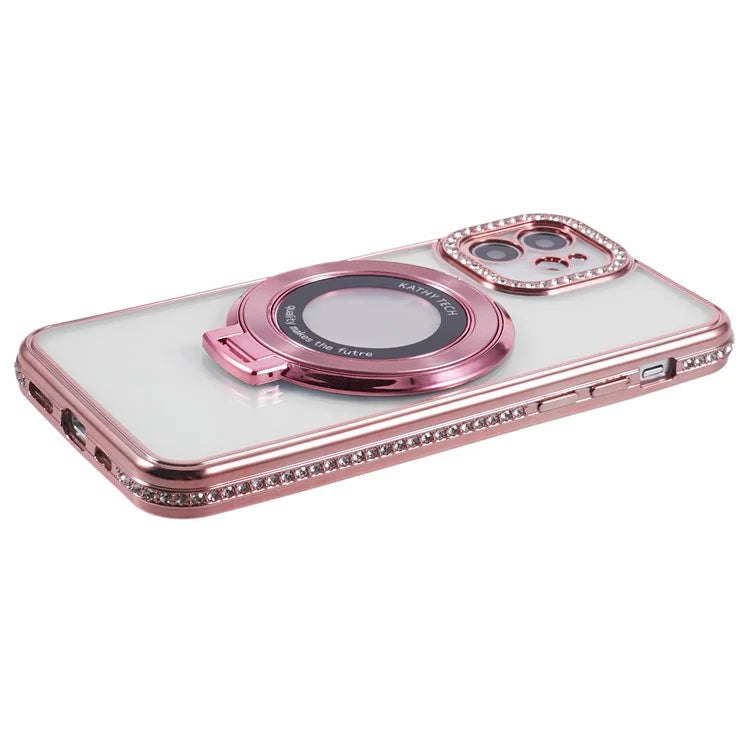 For iPhone 11 Scratch-Proof Case Rhinestones Lens Frame Ring Kickstand Protective Cover