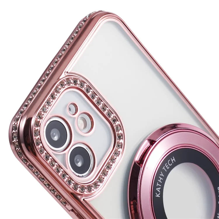 For iPhone 11 Scratch-Proof Case Rhinestones Lens Frame Ring Kickstand Protective Cover