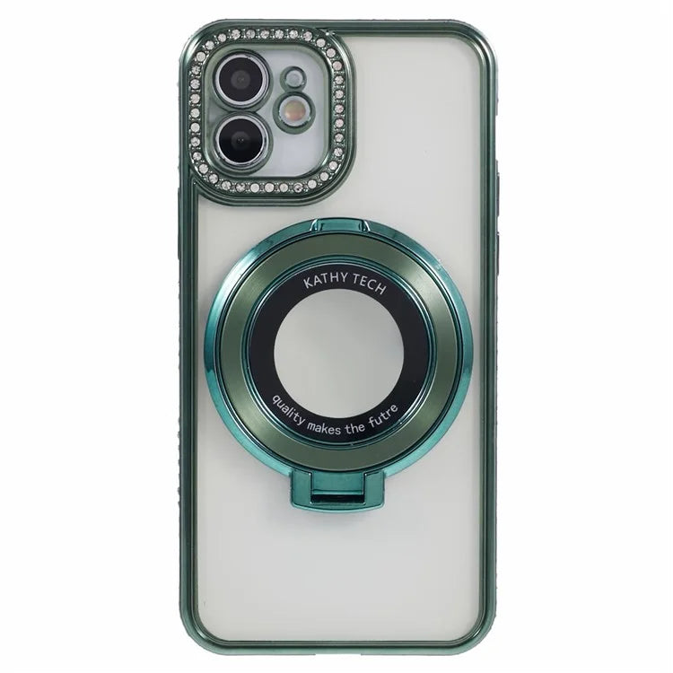 For iPhone 11 Scratch-Proof Case Rhinestones Lens Frame Ring Kickstand Protective Cover