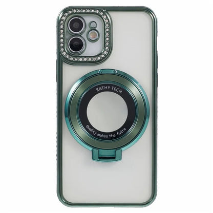 For iPhone 11 Scratch-Proof Case Rhinestones Lens Frame Ring Kickstand Protective Cover