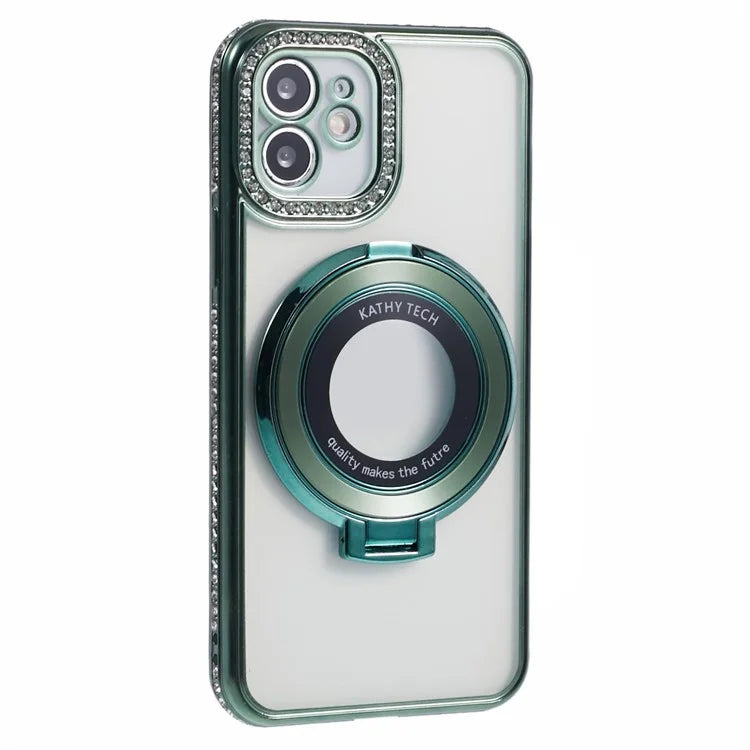 For iPhone 11 Scratch-Proof Case Rhinestones Lens Frame Ring Kickstand Protective Cover