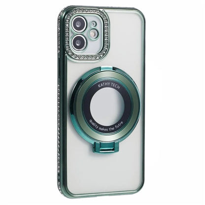 For iPhone 11 Scratch-Proof Case Rhinestones Lens Frame Ring Kickstand Protective Cover