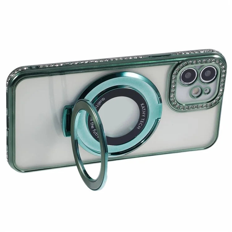 For iPhone 11 Scratch-Proof Case Rhinestones Lens Frame Ring Kickstand Protective Cover