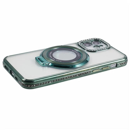 For iPhone 11 Scratch-Proof Case Rhinestones Lens Frame Ring Kickstand Protective Cover