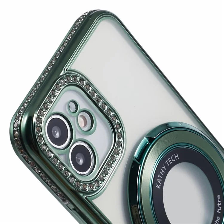 For iPhone 11 Scratch-Proof Case Rhinestones Lens Frame Ring Kickstand Protective Cover