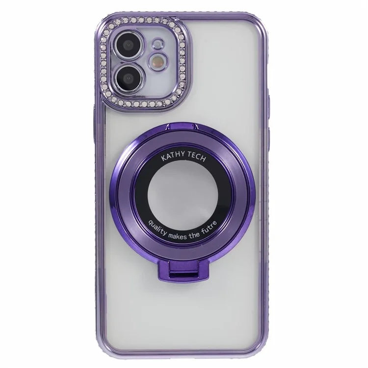 Fo iPhone 11 Scratch-Proof Case Rhinestones Lens Frame Ring Kickstand Protective Cover