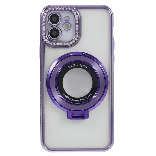 Fo iPhone 11 Scratch-Proof Case Rhinestones Lens Frame Ring Kickstand Protective Cover