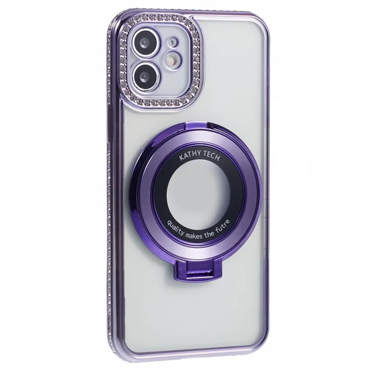 Fo iPhone 11 Scratch-Proof Case Rhinestones Lens Frame Ring Kickstand Protective Cover