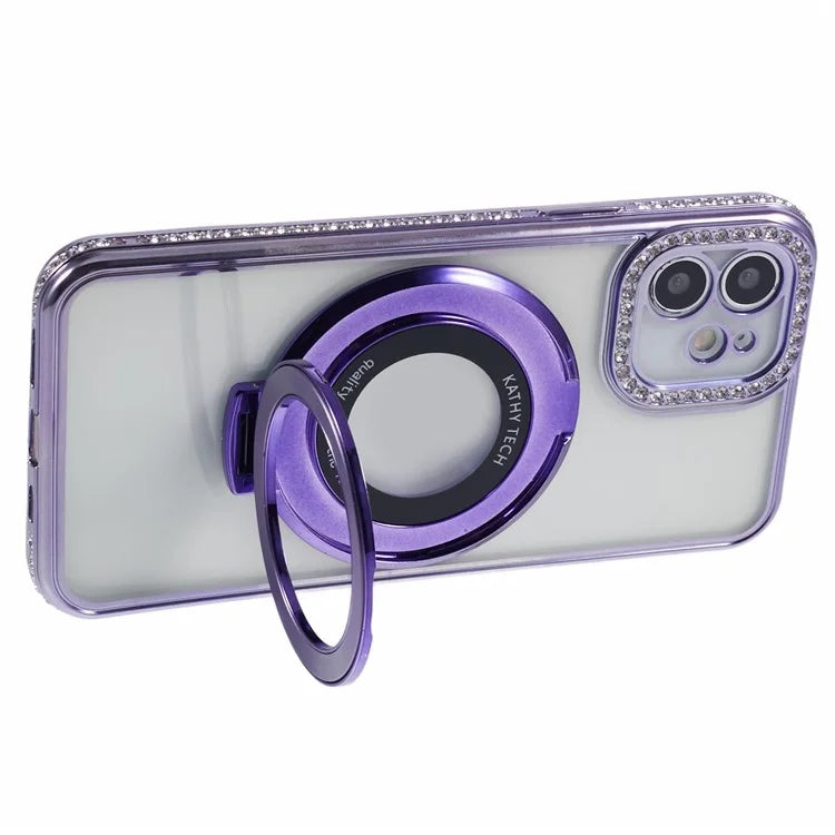 Fo iPhone 11 Scratch-Proof Case Rhinestones Lens Frame Ring Kickstand Protective Cover