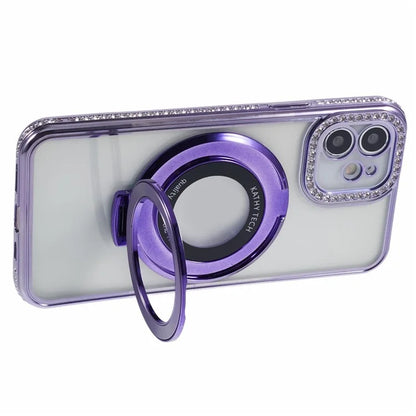 Fo iPhone 11 Scratch-Proof Case Rhinestones Lens Frame Ring Kickstand Protective Cover