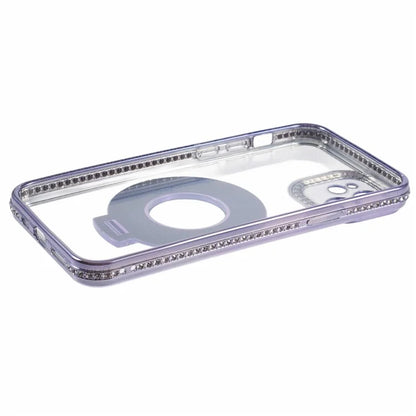 Fo iPhone 11 Scratch-Proof Case Rhinestones Lens Frame Ring Kickstand Protective Cover