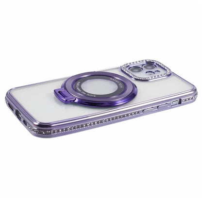 Fo iPhone 11 Scratch-Proof Case Rhinestones Lens Frame Ring Kickstand Protective Cover