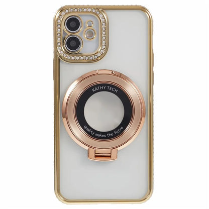 For iPhone 11 Scratch-Proof Case Rhinestones Lens Frame Ring Kickstand Protective Cover