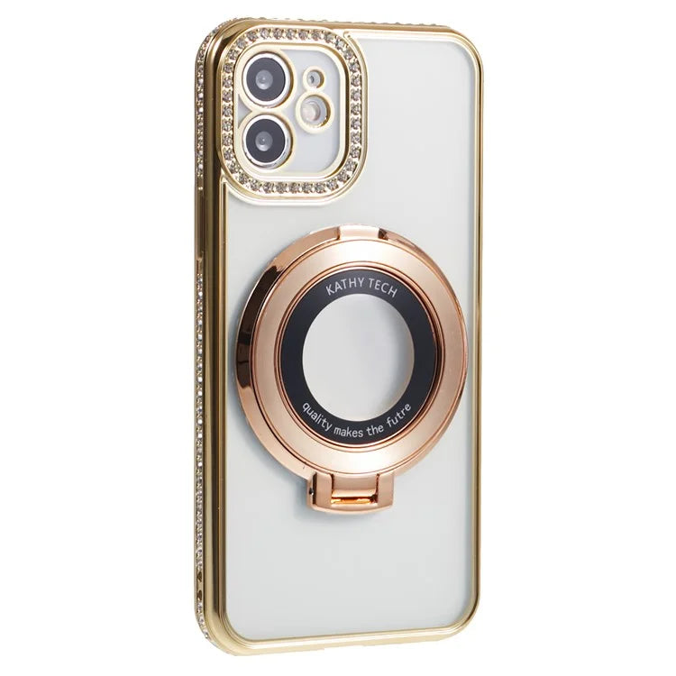 For iPhone 11 Scratch-Proof Case Rhinestones Lens Frame Ring Kickstand Protective Cover