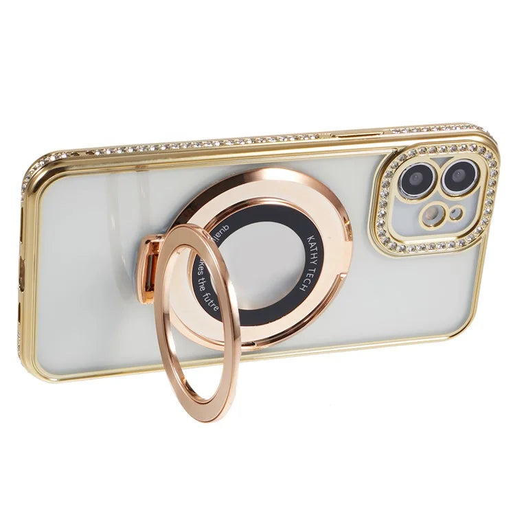For iPhone 11 Scratch-Proof Case Rhinestones Lens Frame Ring Kickstand Protective Cover