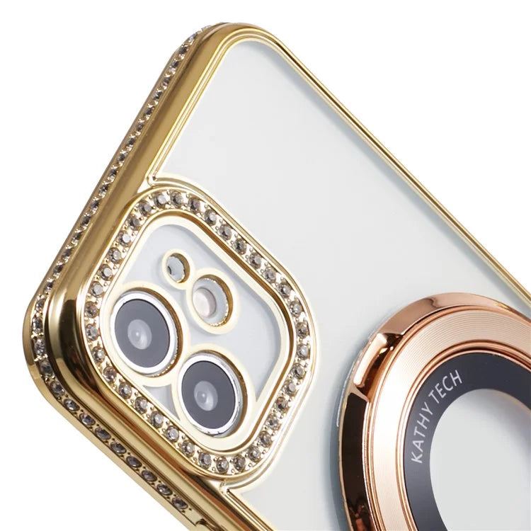 For iPhone 11 Scratch-Proof Case Rhinestones Lens Frame Ring Kickstand Protective Cover