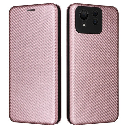 For Asus Zenfone 11 Ultra 5G Leather Case Carbon Fiber Texture Stand Magnetic Phone Cover