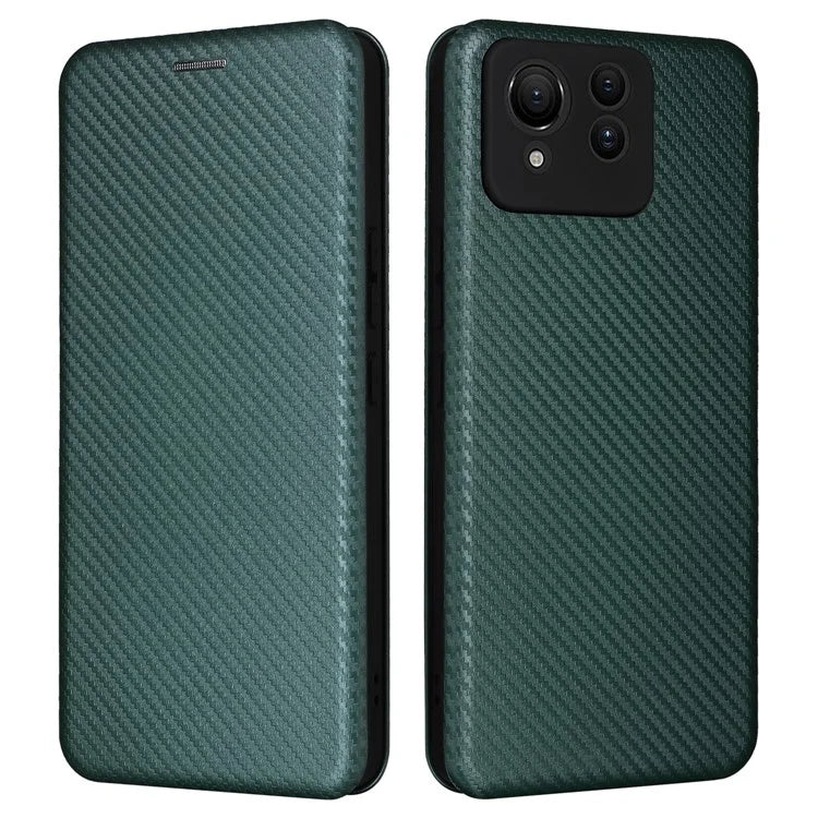 For Asus Zenfone 11 Ultra 5G Leather Case Carbon Fiber Texture Stand Magnetic Phone Cover