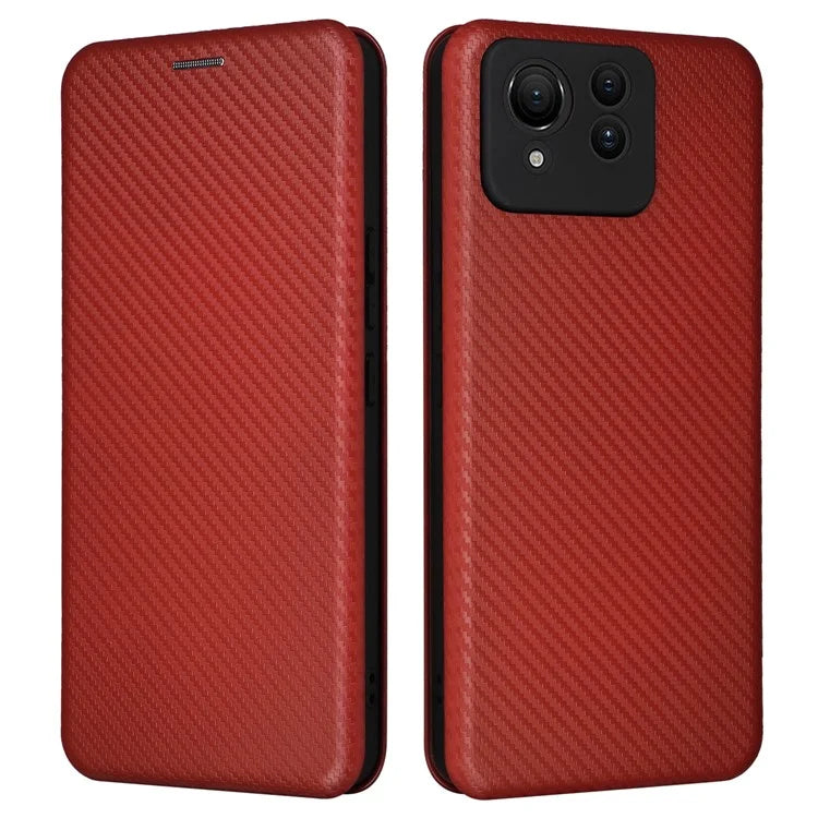 For Asus Zenfone 11 Ultra 5G Leather Case Carbon Fiber Texture Stand Magnetic Phone Cover