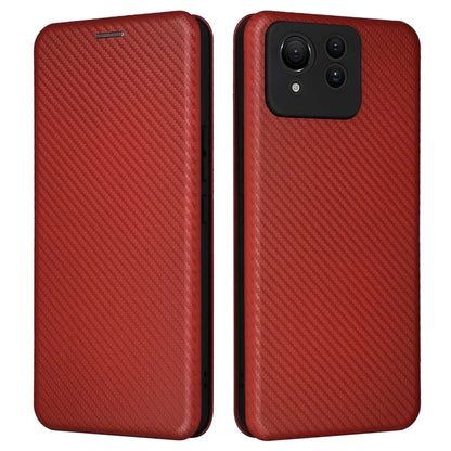 For Asus Zenfone 11 Ultra 5G Leather Case Carbon Fiber Texture Stand Magnetic Phone Cover