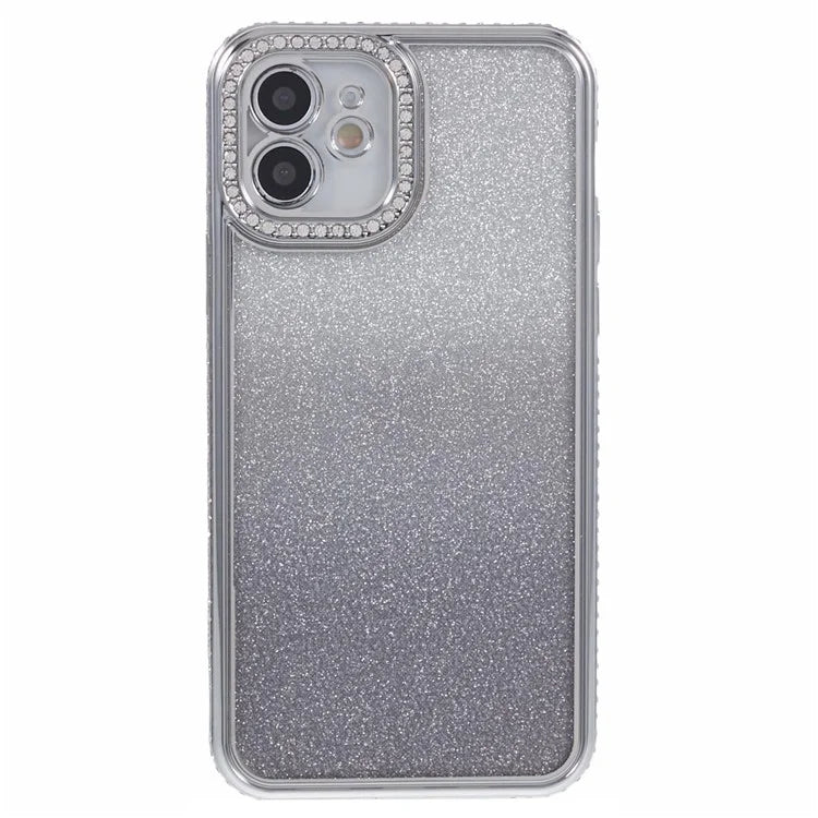 For iPhone 12 Case Scratch-Proof TPU Rhinestone Decor Gradient Phone Shell