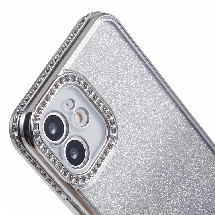 For iPhone 12 Case Scratch-Proof TPU Rhinestone Decor Gradient Phone Shell
