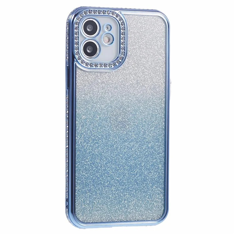 For iPhone 12 Case Scratch-Proof TPU Rhinestone Decor Gradient Phone Shell
