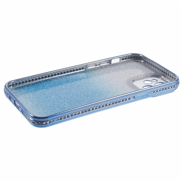For iPhone 12 Case Scratch-Proof TPU Rhinestone Decor Gradient Phone Shell
